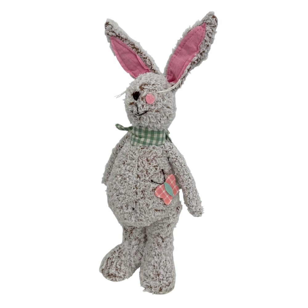 Burton & Burton rabbit bunny stands 15" tall gingham green scarf decorative NEW